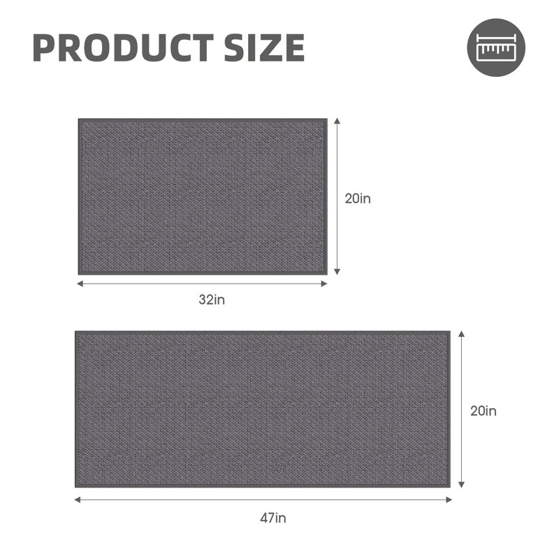 Tapis de cuisine antidérapants, tapis de cuisine absorbants, Tapis de couloir 20 po x 32 po + 20 po x 47 po, Gris