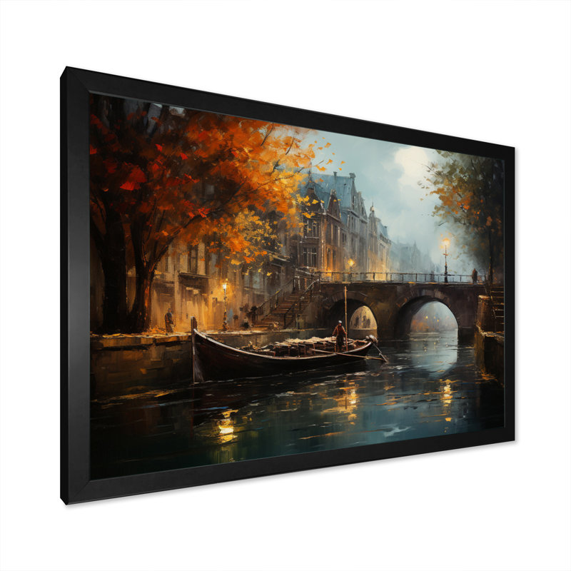 Beige canal atmosphère - imprimé, H 12 po x l 20 po x P 1 po, Cadre photo noir