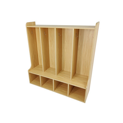 4-Section Kids School Coat Locker 42.5" H X 13" D X 41" W With Bench And Cubbies, Backpack And Cubby Storage Organizer With Hooks, MDF Wood Locker For Daycares