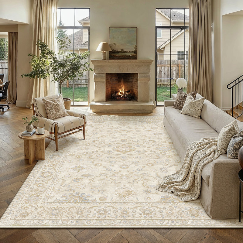 Tapis d'inspiration persane classique Lume & Co., Beige, Rectangle 9 pi x 12 pi