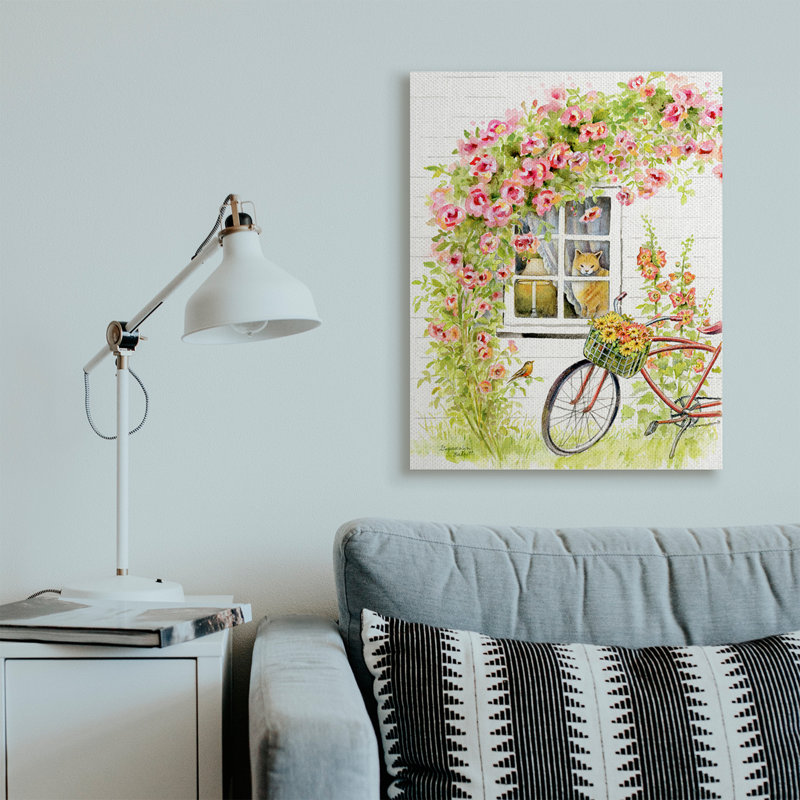 Vélo rose avec chalet charmant pour chat, Toile tendue, H 40 po x l 30 po