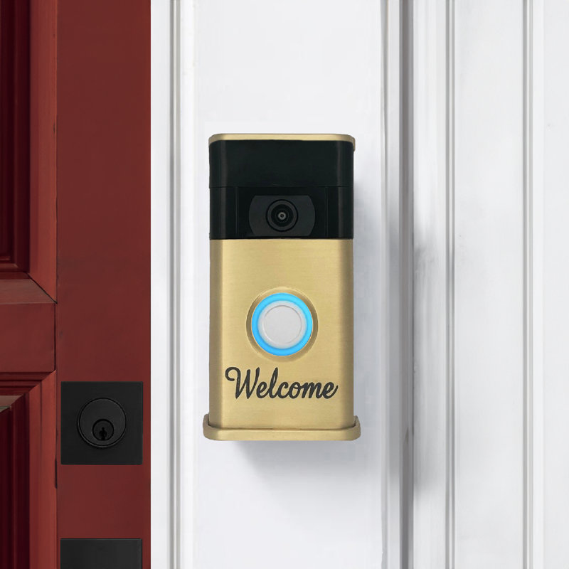 Couvre-sonnette Welcome Video - compatible avec une sonnette à pile (version 2024), Laiton satiné