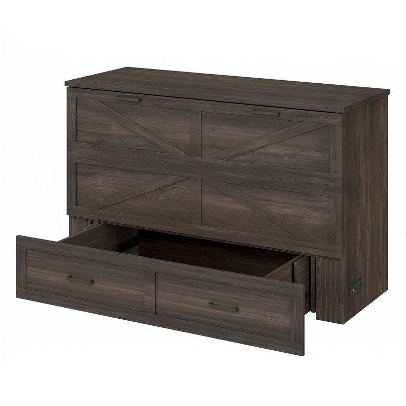 Armoire-lit escamotable pliable avec station de charge, Queen