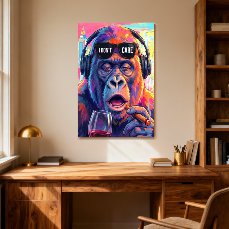 Animaux, singe coloré avec lunettes de soleil et cigare, H 24 po x l 16 po
