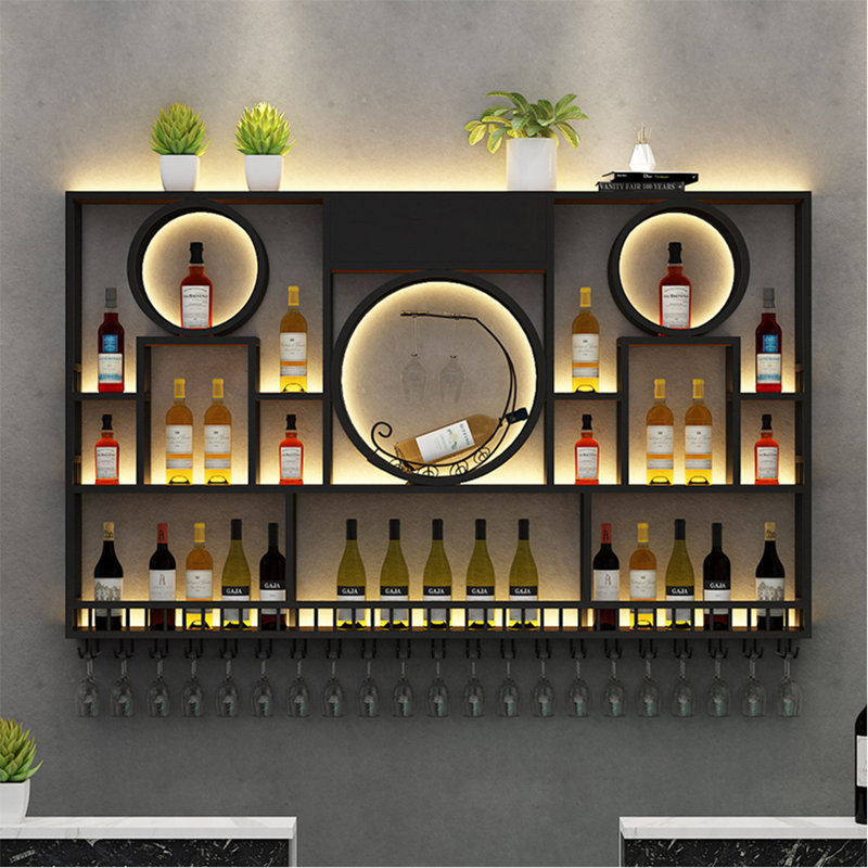 Circle Wall Mounted Wine Rack, Black, 47.2" H x 94.4" W x 7.8" D