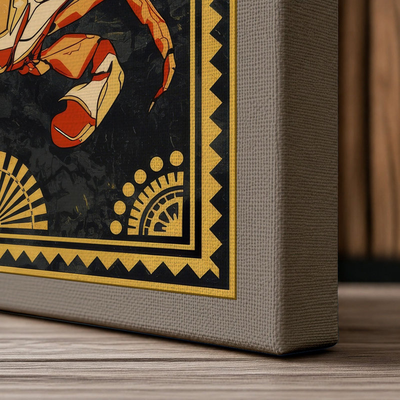 Geometric Crab Oracle Art Deco 1 Piece Wrapped Canvas Wall Art, 36x24 - 91.4 x 61.0 cm, Taupe Border