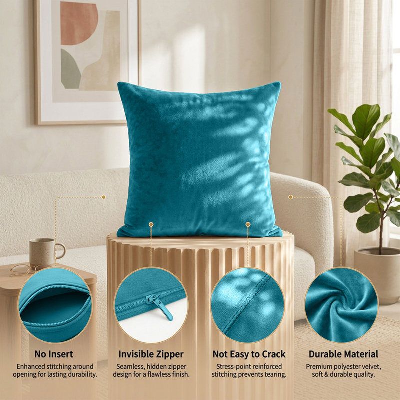 Plain Velvet Cushion Cover-(Pack of 4), Teal