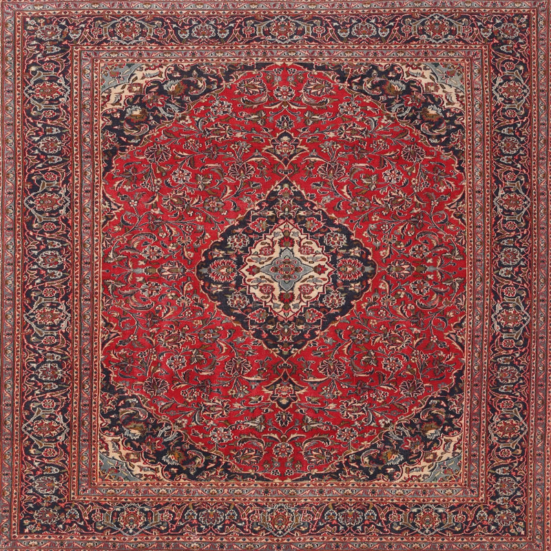 Tapis décoratif rouge Sania oriental, Carré 8 pi