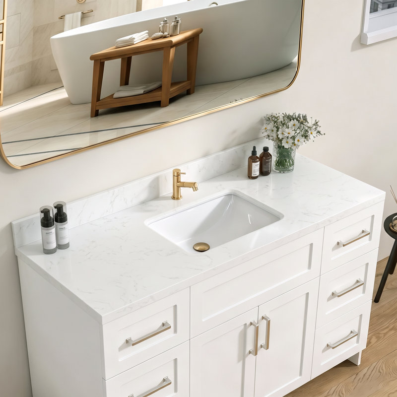 48'' W X 4'' H Engineered Stone Carrara White Backsplash Rectangular Vanity Top Polished Back Splash for Bathroom Countertop