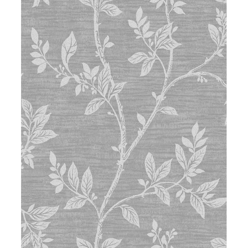 Rouleau de papier peint à motif de feuilles de verre métallique L 33 pi x l 20,5 po, Argent métallique / perles de verre