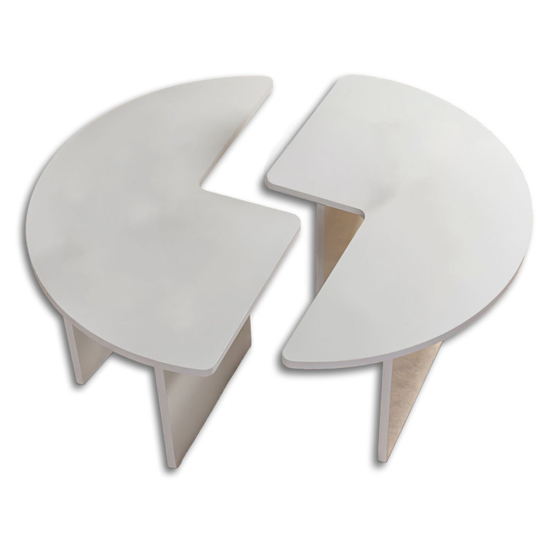2 Pieces Round Nesting Coffee Table Set, Natural White