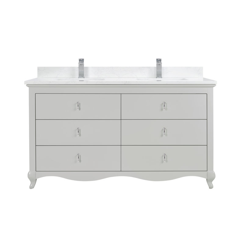 60" Solid Wood Sink Vanity  With 1' Artificial Stone Top, Silver