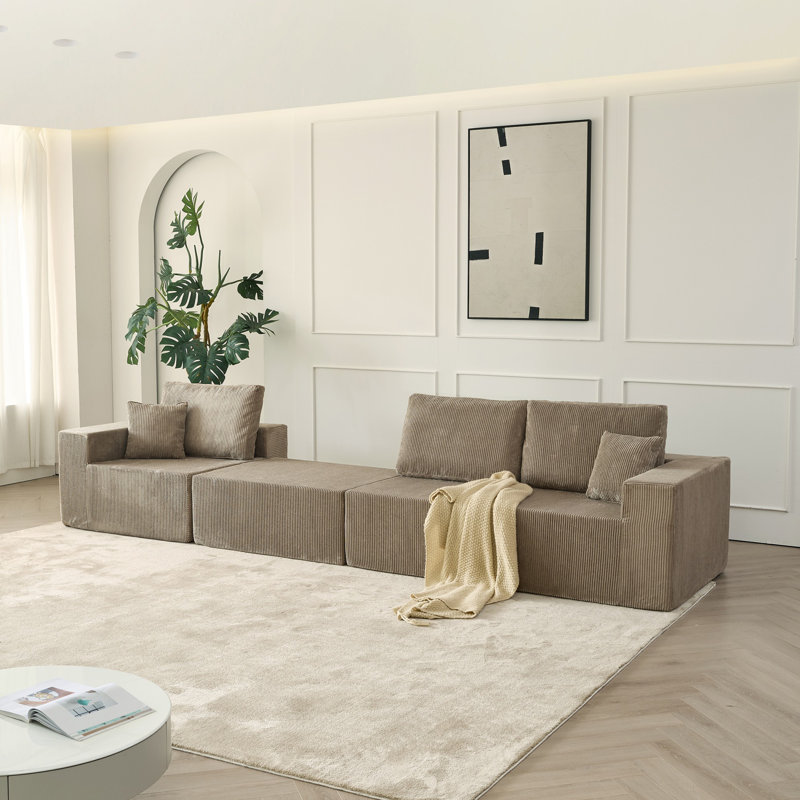 Canapé modulaire 110 po avec repose-pieds Cloud, Velours côtelé gris