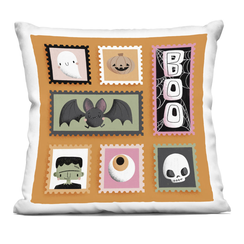 Coussin Festive, Orange / noir, Carré 18 po