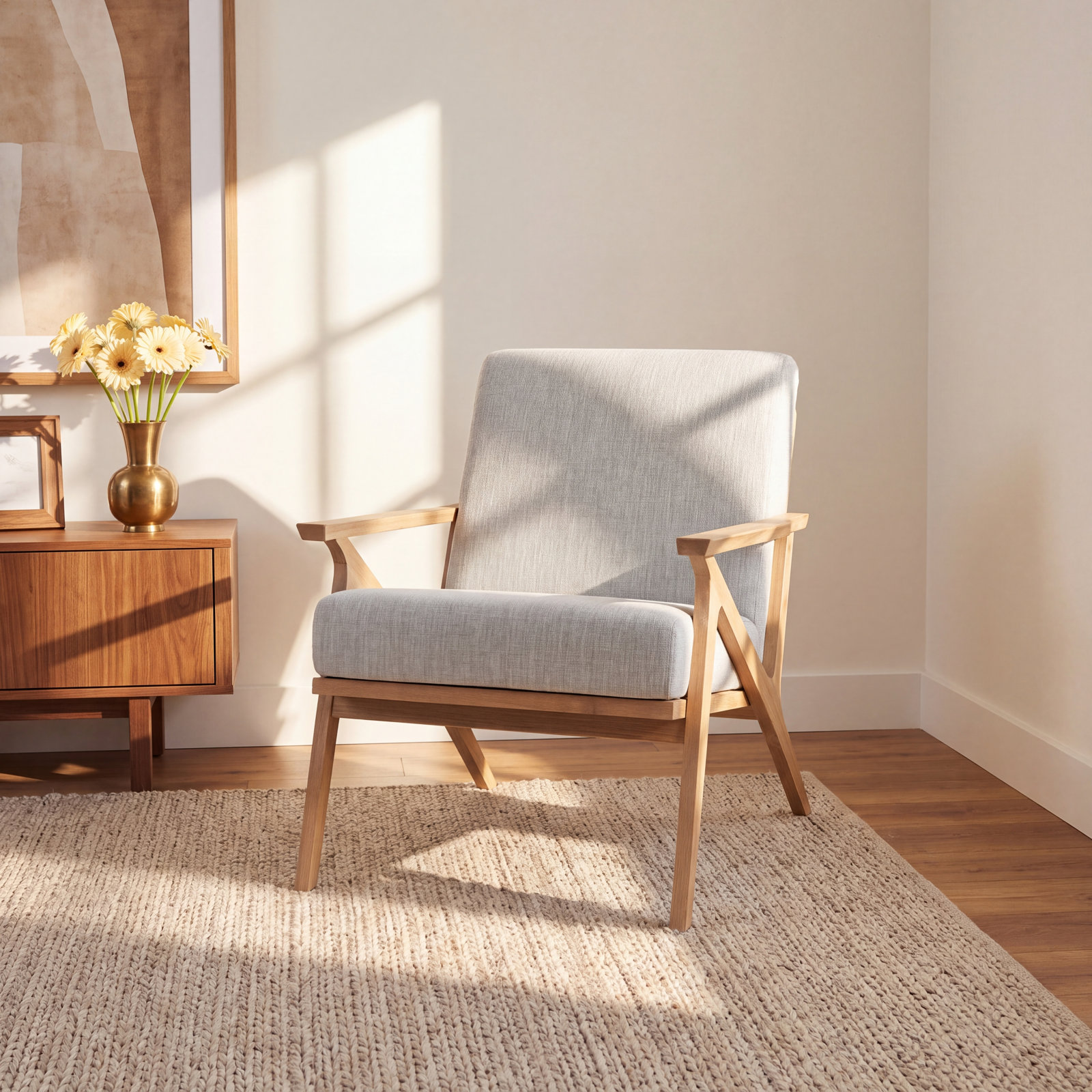 Mads Oak Genuine Leather Armchair, Gray