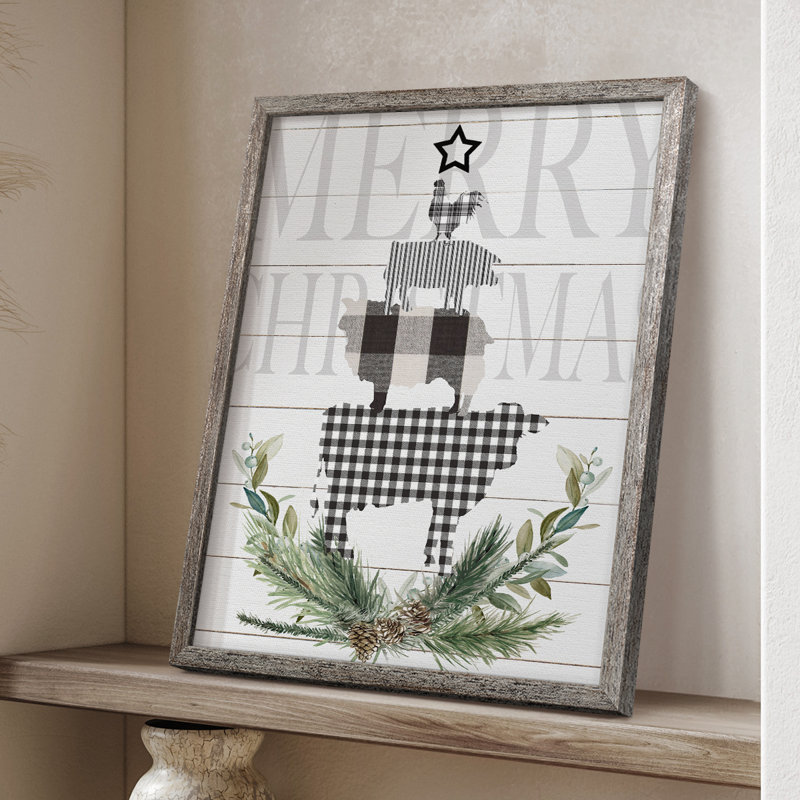«Farmhouse Merry Christmas Tree», reproduction encadrée - bois massif, H 11 po x l 9 po