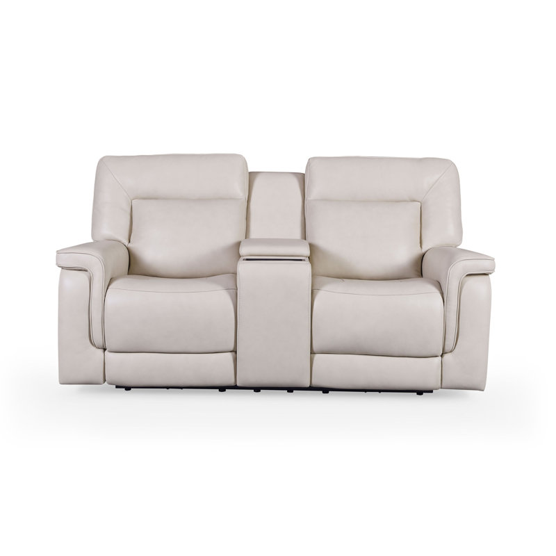 Austin Dual Power Console Zero Gravity Leather Loveseat, Dove