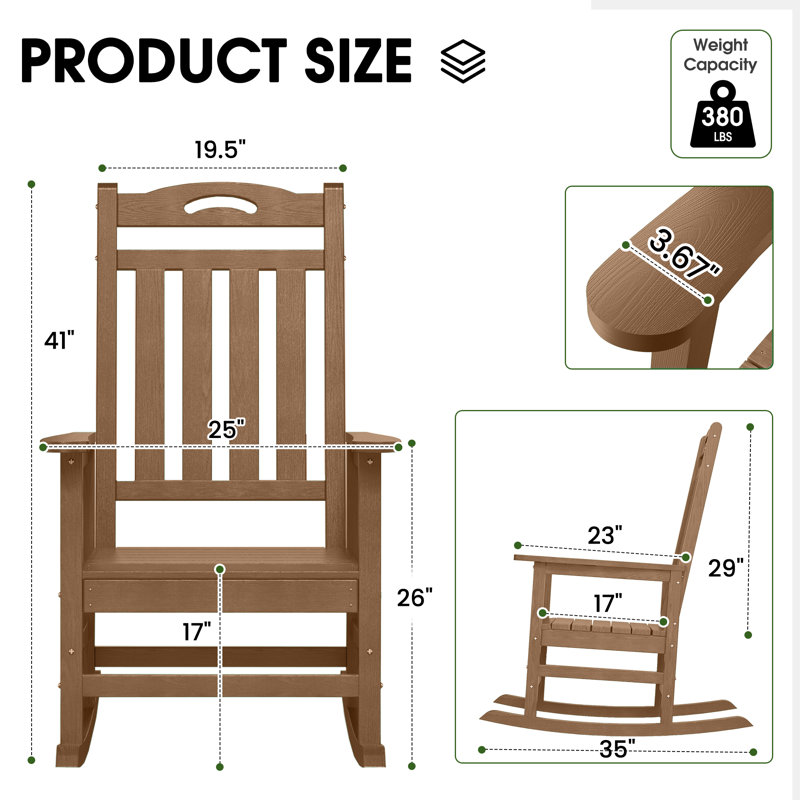 Outdoor Rocking Chairs Weather-Resistant HDPE Rocking Adirondack Chairs, Teak