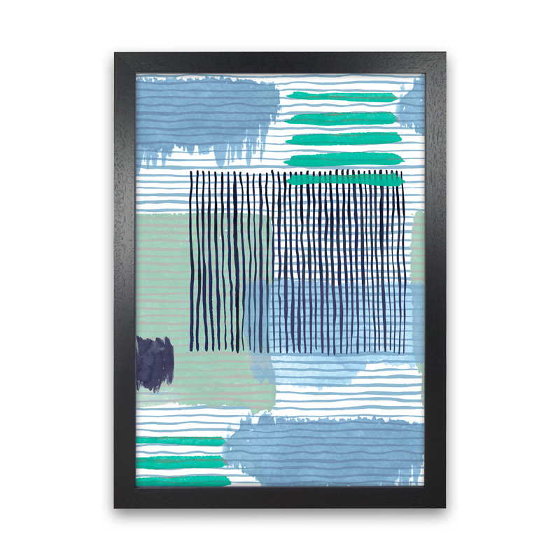 Abstract Striped Geo Green - Print, 34cm H x 25cm W x 3cm D, Black Framed