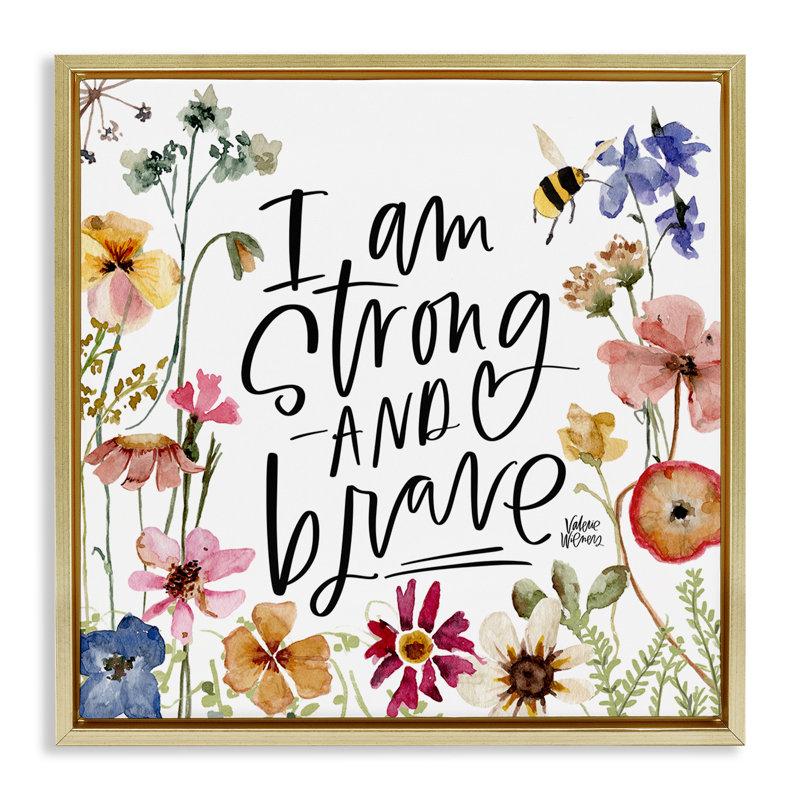 «I Am Strong & Brave Inspirational», Cadre flottant métallique doré, H 25 po x l 25 po