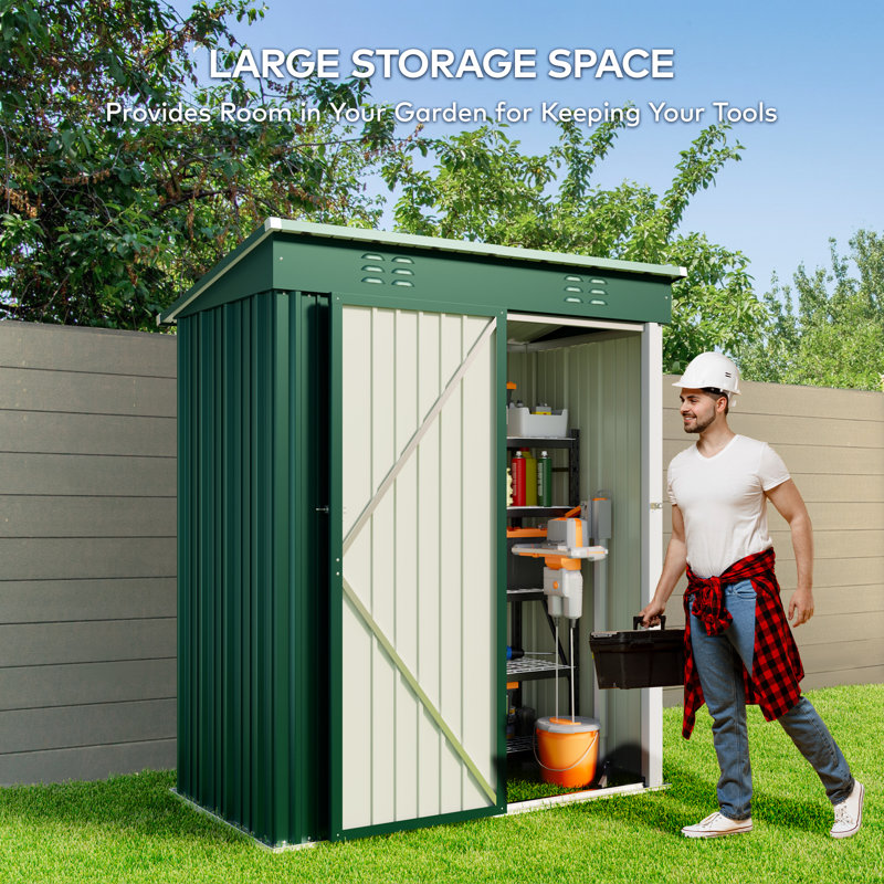 Green Alloy Steel Outdoor Storage Shed with Lockable Door