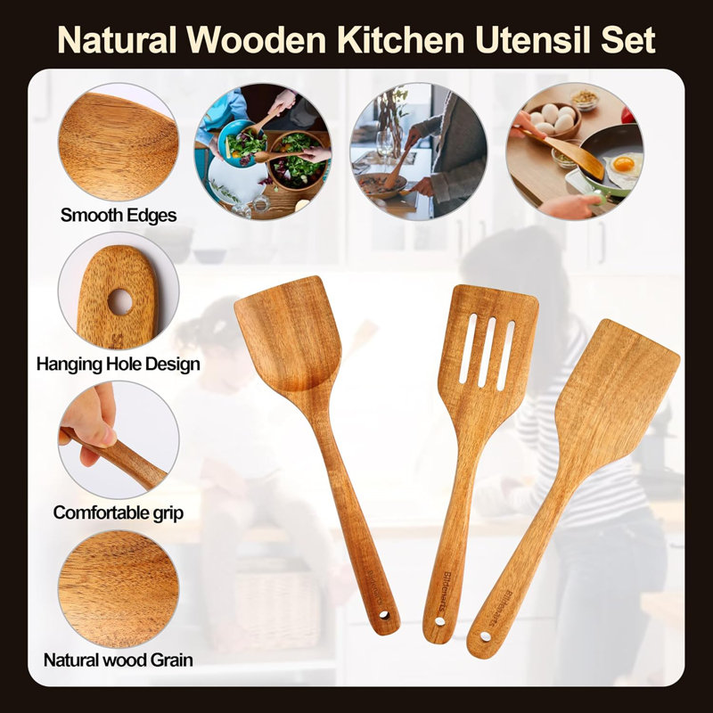 3-piece Acacia Wood Utensils Set With Chef Apron