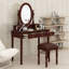 Bureau de maquillage vintage avec miroir à angle réglable et tabouret rembourré, 5 tiroirs de rangement