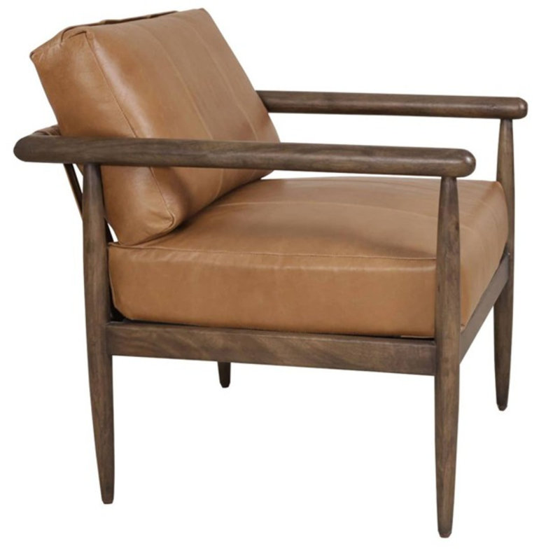  Fauteuil brun en cuir véritable et bois massif