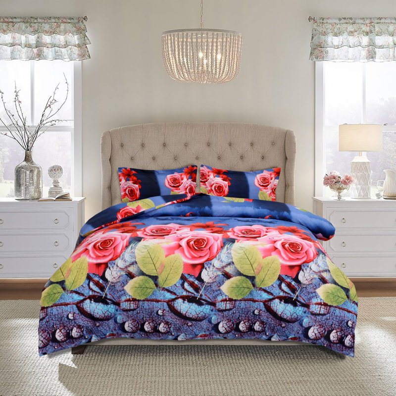 Aspire Homeware Ultra-Soft Floral 3D Duvet Complete Set With Pillowcases & Fitted Sheet