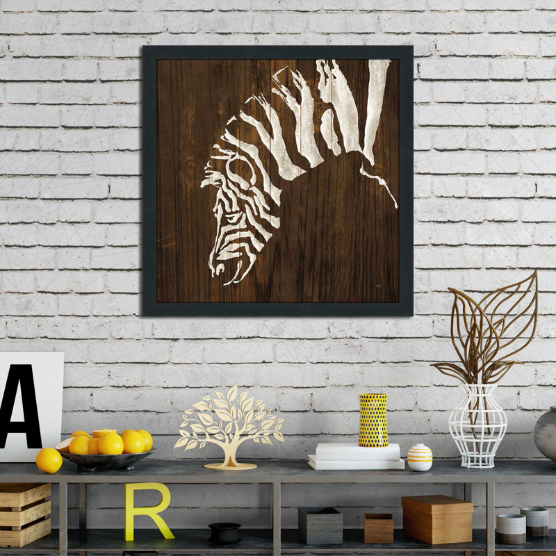 Zèbre blanc sur bois foncé - impression, H 37,5 po x l 37,5 po x P 1 po, Cadre espresso