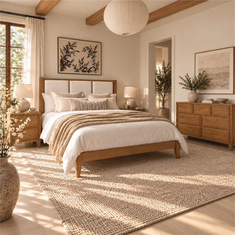 Structure de lit très grand Knighten, King, Light Walnut