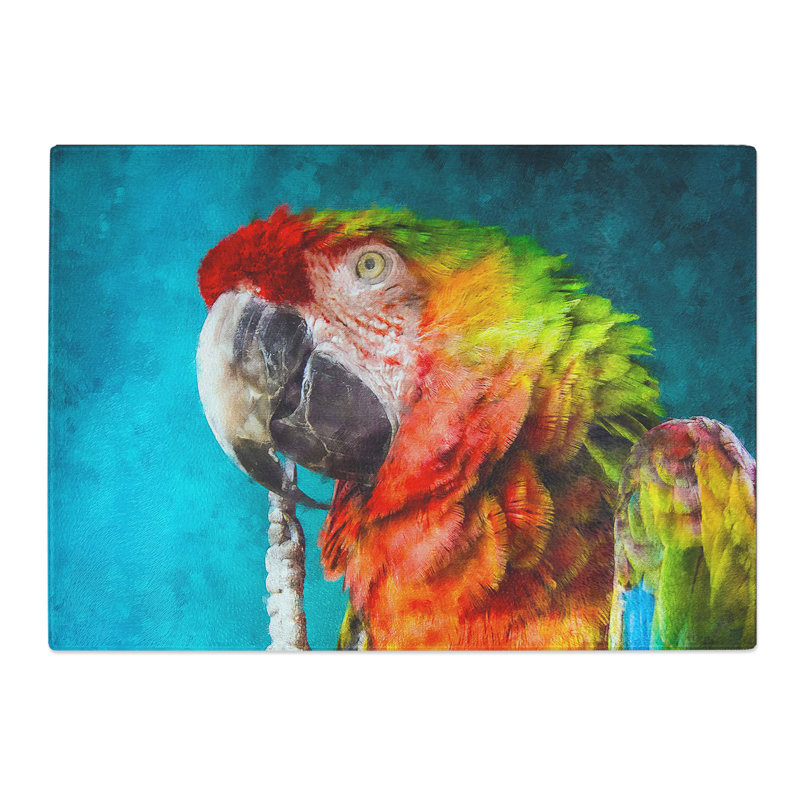 Tempered Glass Rainbow Macaw Parrot Chopping Board, 20 cm x 28.5 cm
