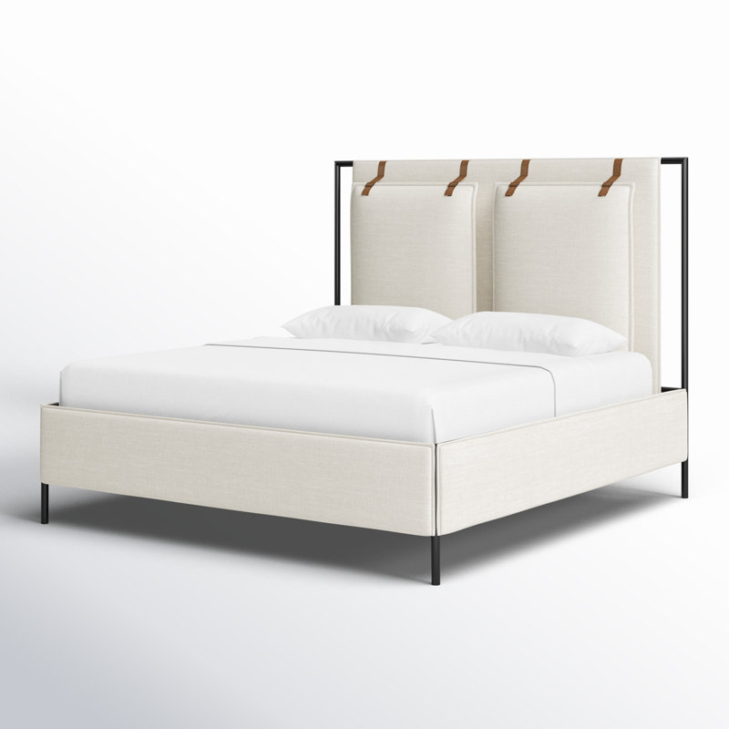 Upholstered Metal Standard Bed, King, Ivory