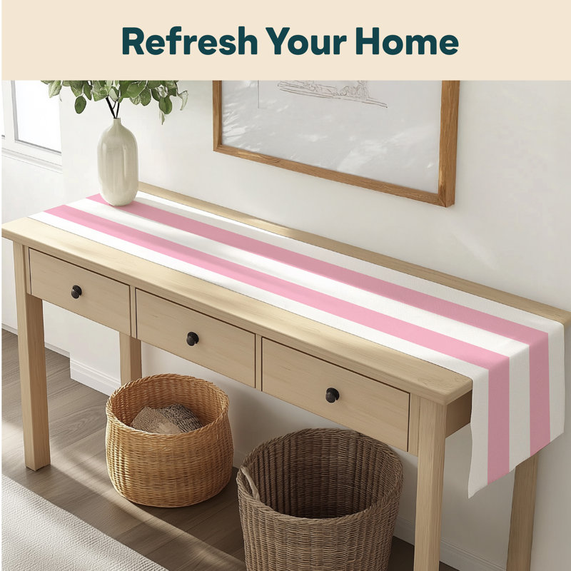 Pink Striped Table Runner 72" x 12", 72" L x 12" W, Pink