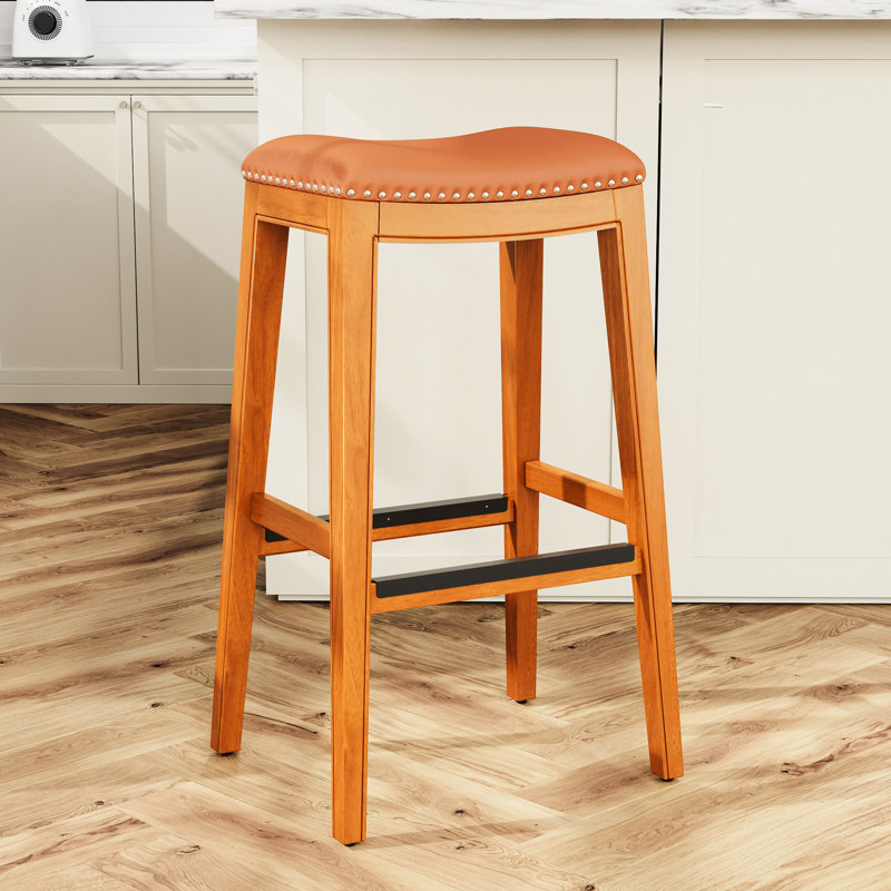 Tabouret de bar 30 po avec siège en cuir de couleur naturelle - aspect élégant et pratique, Siège de selle / cadre naturel