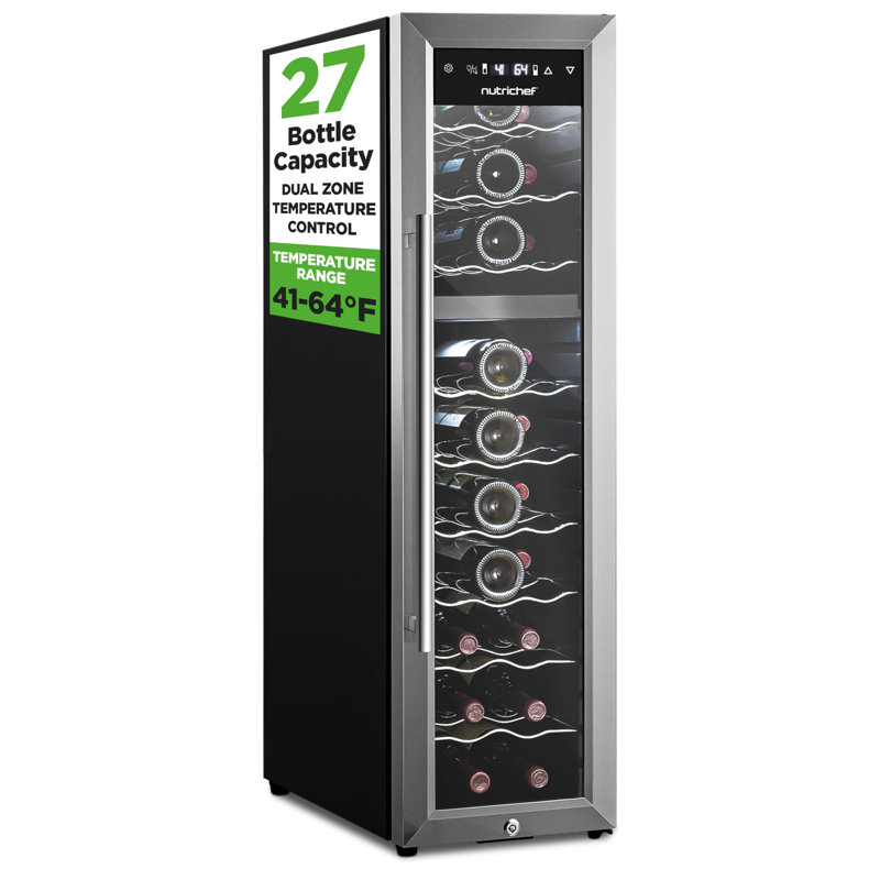 NutriChef Dual Zone Freestanding 27 Bottle Wine Refrigerator