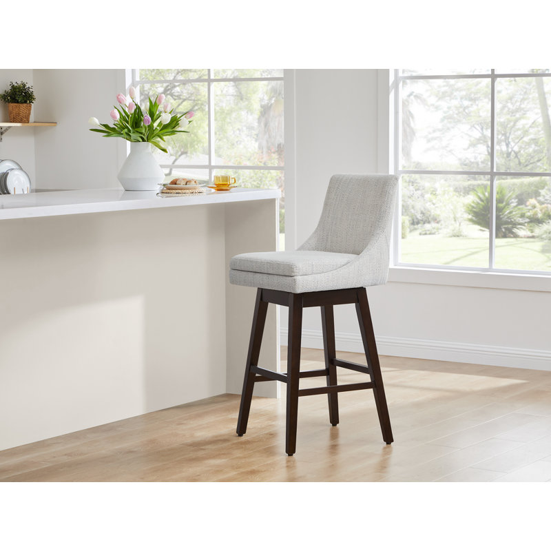 Aleksy Swivel 26'' Counter Stool, lvory Gray Polyester Blend