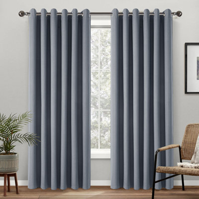 Premium Linen Blackout Eyelet Curtains - Thermal & Noise Reducing Ready-Made Set of 2