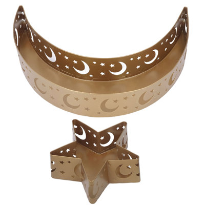 2 pièces Ramadan plateau à dessert étoile de lune en acier inoxydable Eid servant de vaisselle décorative pour l'Islam fête des Musulmans