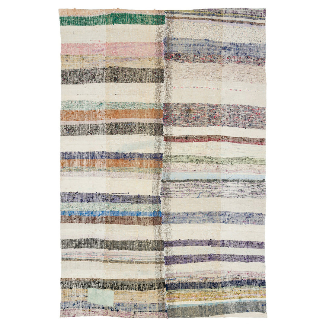Girit Beige Striped Wool Handmade Area Rug
