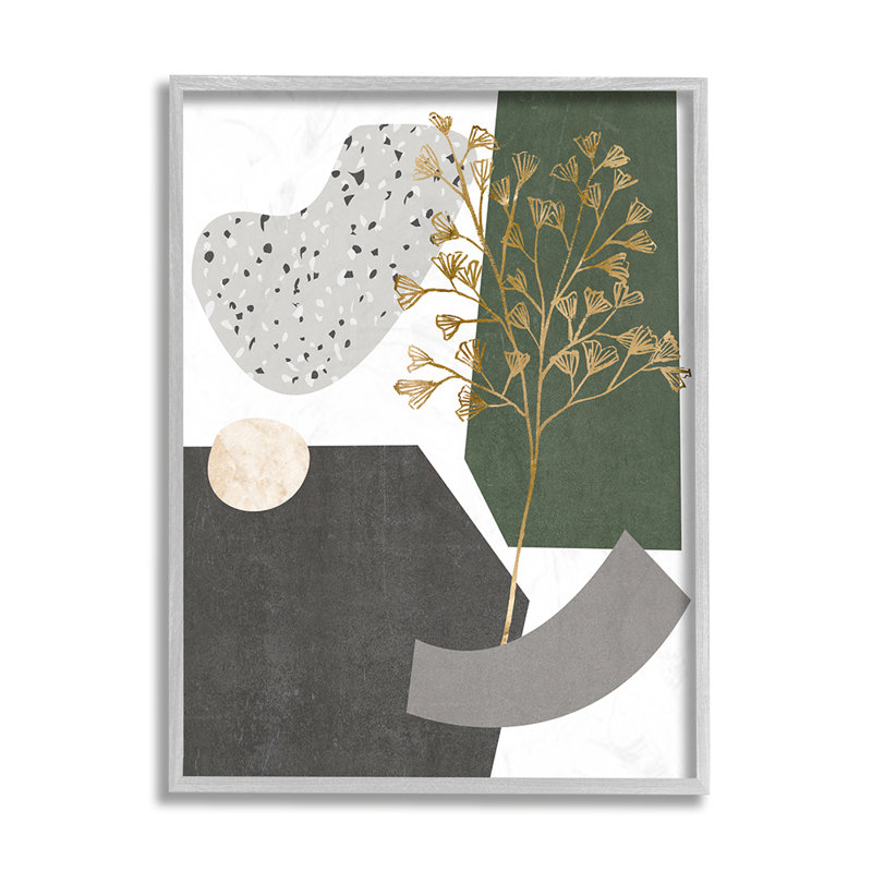 Formes abstraites avec détails floraux dorés par Melissa Wang - impression d'art graphique, H 20 po x l 16 po x 1,5 po