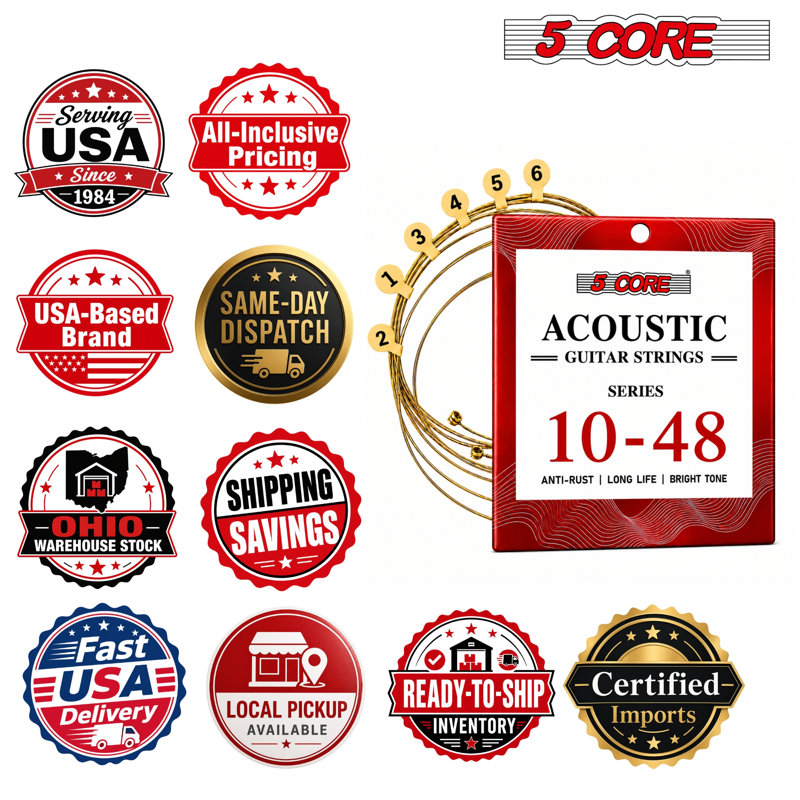 5 cordes de guitare acoustique 0,010-0,047 robuste de calibre en acier avec tons vifs pour 6 cordes, Argent
