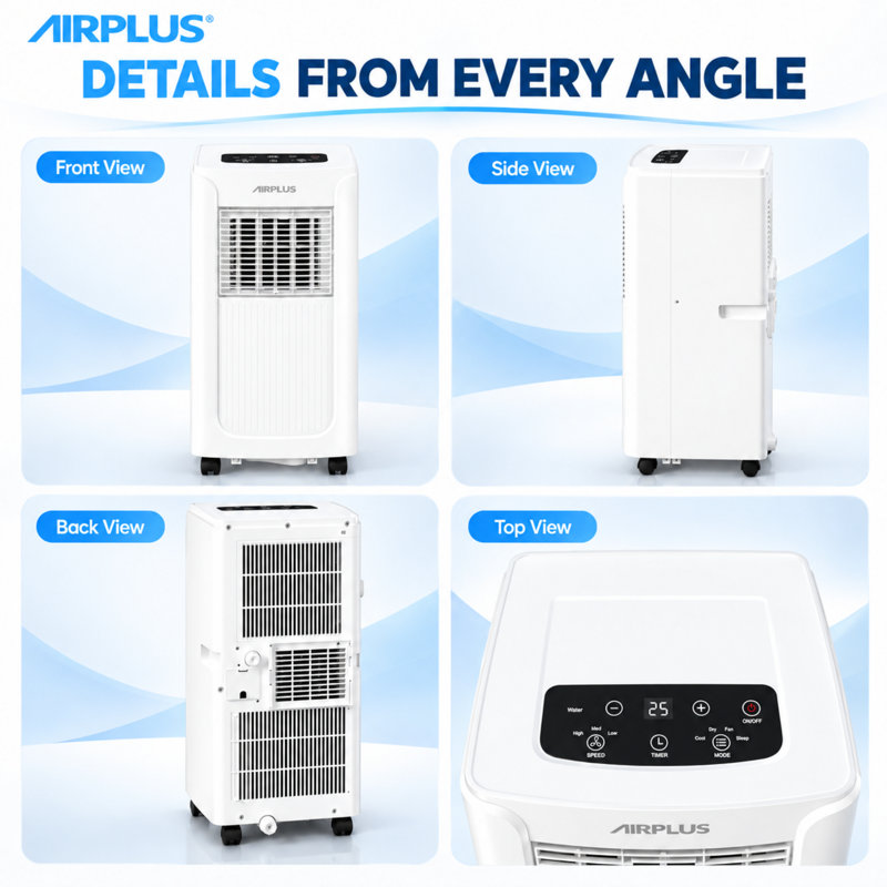 Le climatiseur portatif 8 000 BTU AIRPLUS refroidit 550 pieds carrés Pi. avec déshumidificateur, télécommande, mode veille, refroidissement silencieux pour la chambre à coucher
