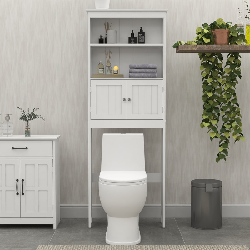Lowel 2 -Tier Toilet Bathroom Spacesaver Storage Shelf with Storage Shelf with 2 Doors Wood Storage Cabinet