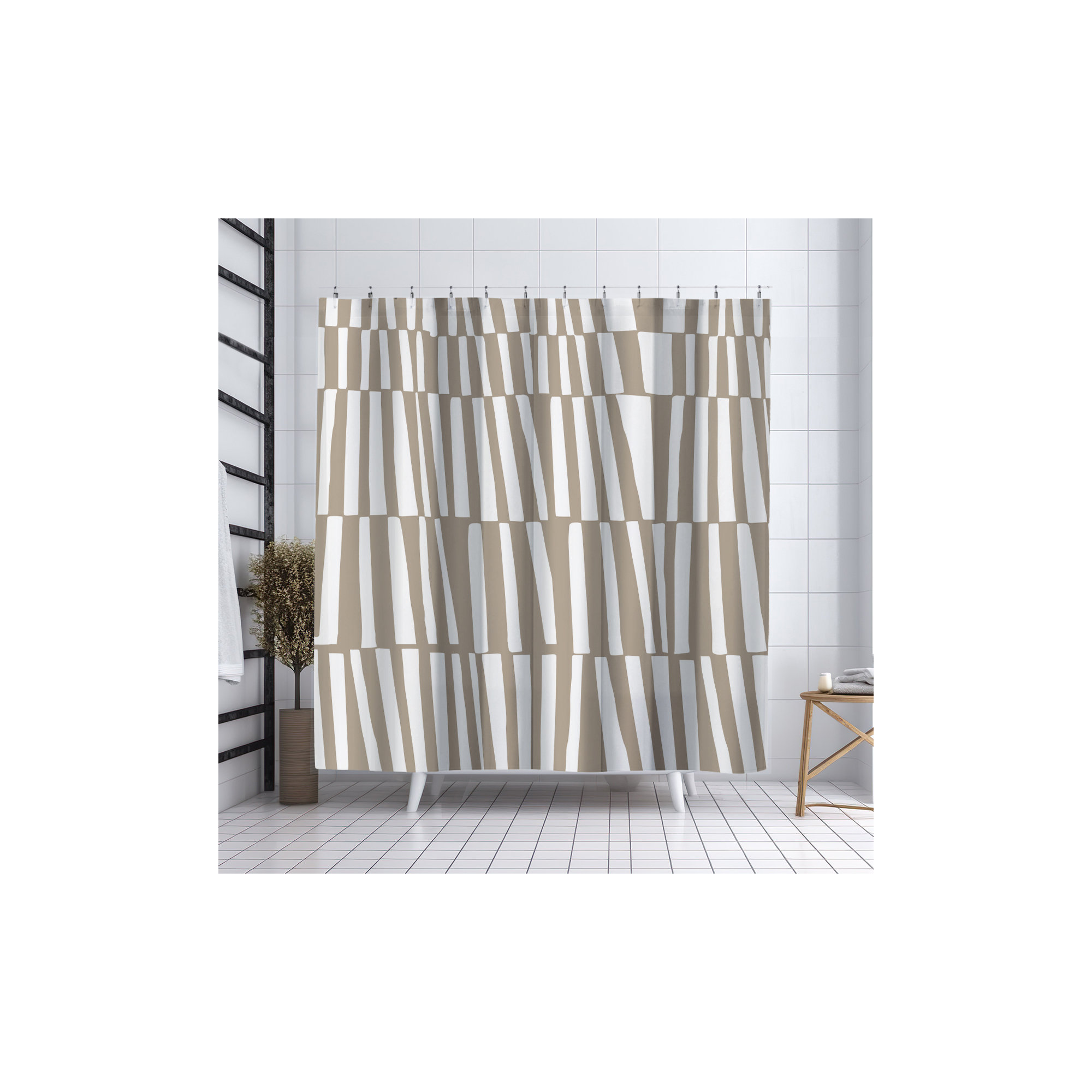 Thora Abstract Mid-Century Shower Curtain, Beige