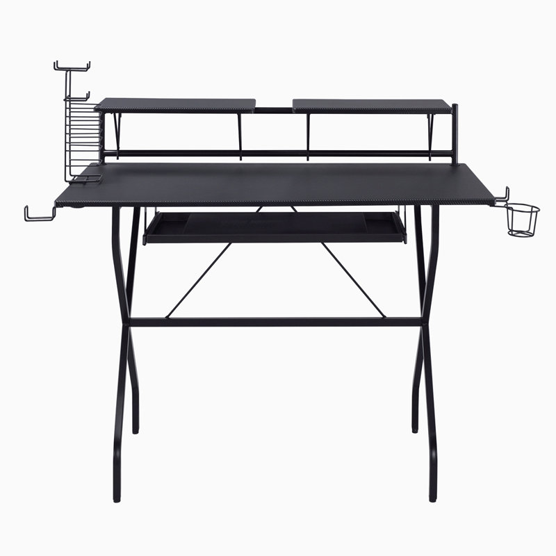Bureau d'ordinateur noir avec plateau pour clavier