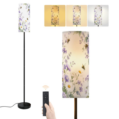 Lampe sur pied avec composition florale et abeilles, hortensias mauves, lampe sur pied moderne à intensité variable avec télécommande, pédale, abat-jour, abat-jour, grand lampadaire pour le salon, la chambre et le bureau