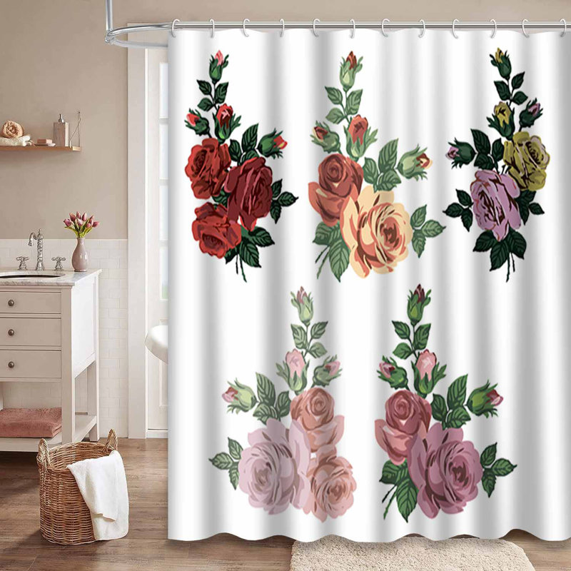 Rideau de douche imperméable à motif floral avec 12 crochets, L 72 po x l 84 po