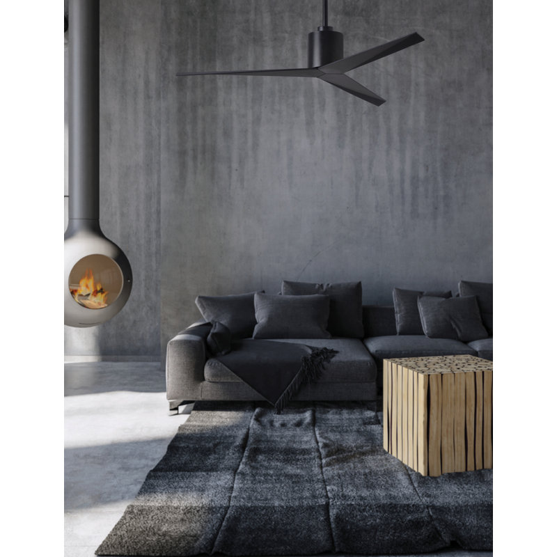 Eliza Outdoor Downrod Ceiling Fan, Matte Black, Walnut Tone