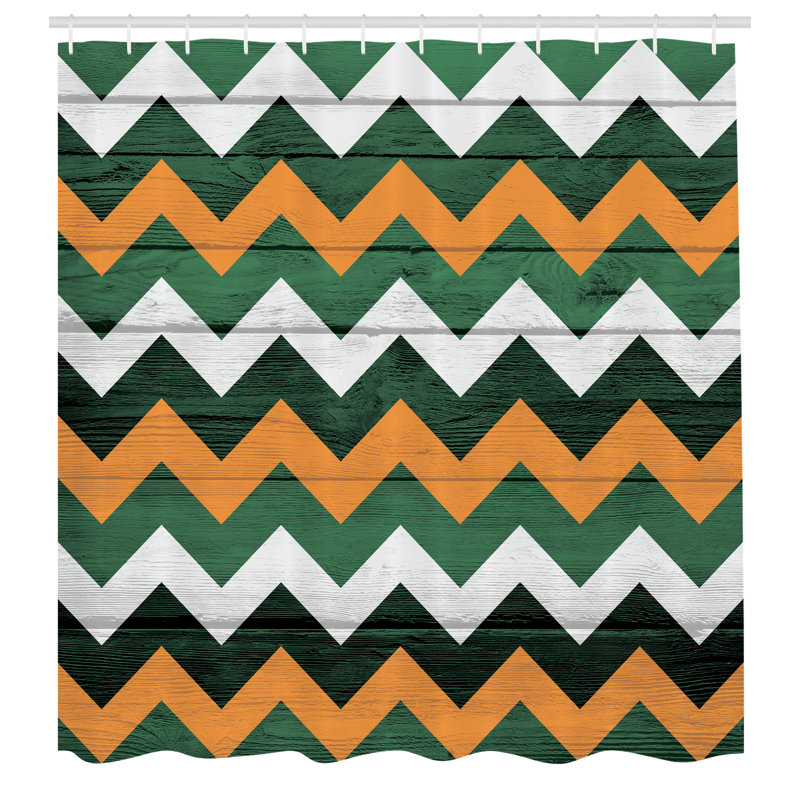 Chevron Shower Curtain with Hooks Included, Hunter Green, 75"H x 69"W